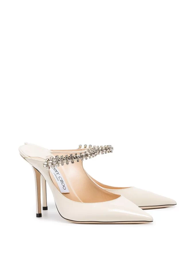 Jimmy Choo linen white Bing 100 crystal anklet patent leather mules - Image 2