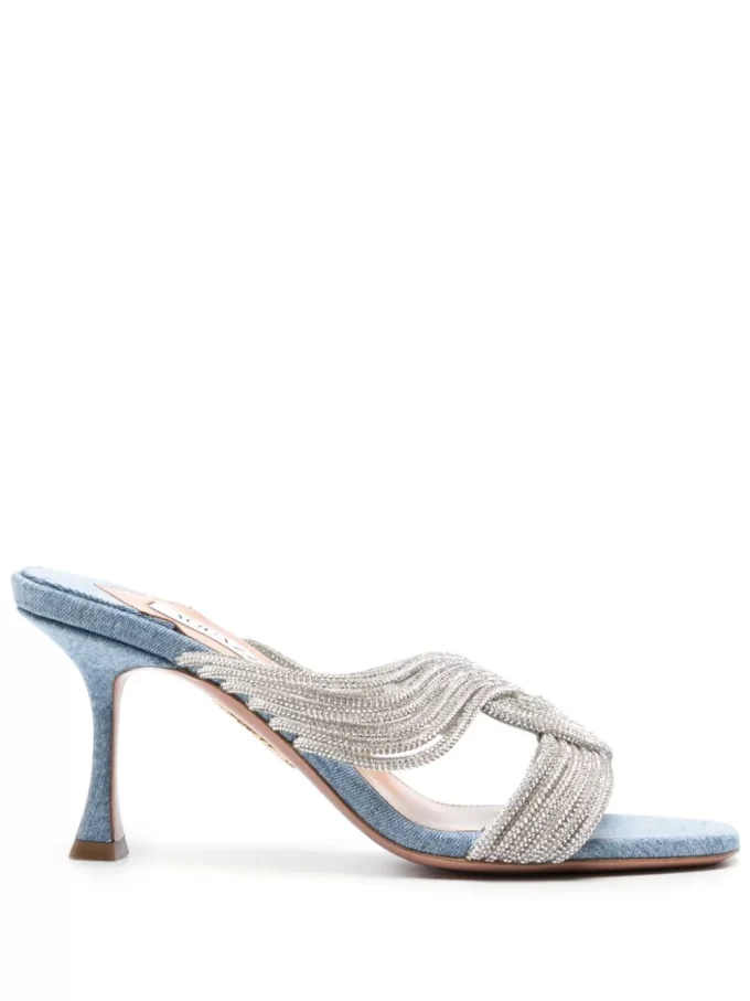 Aquazzura Gatsby 75mm denim mules