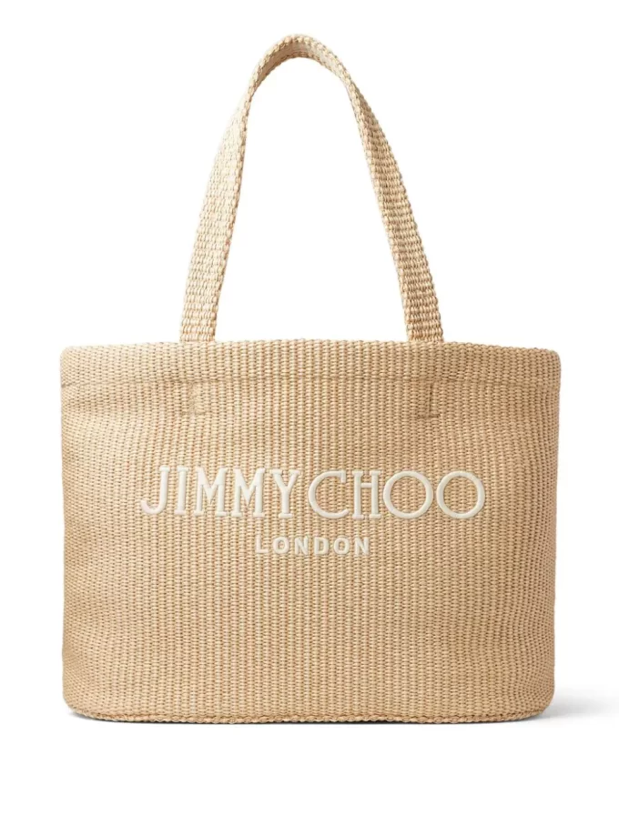 Jimmy Choo logo-embroidered raffia beach bag